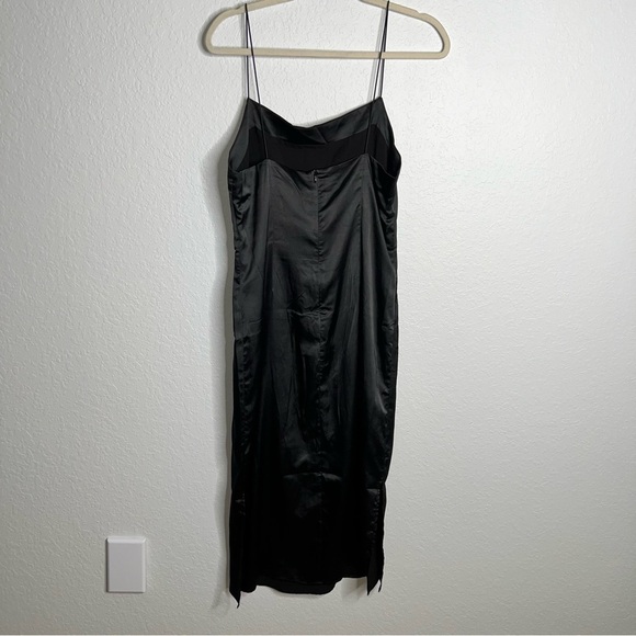 Charlie Holiday Dress Women Size 8 Satin Slip Midi Black Side Slits CC - Picture 11 of 12